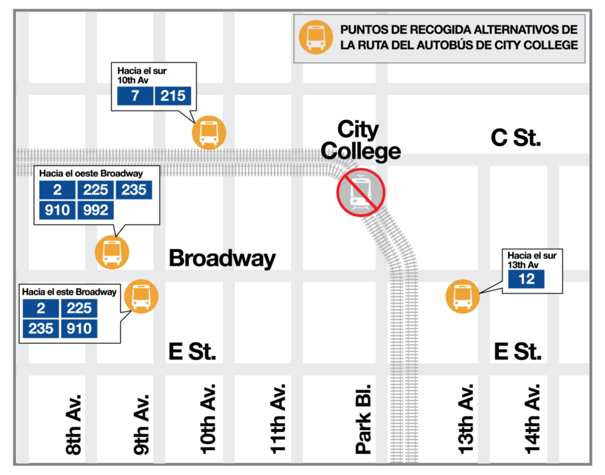 City College - Mapa de paradas de autobús