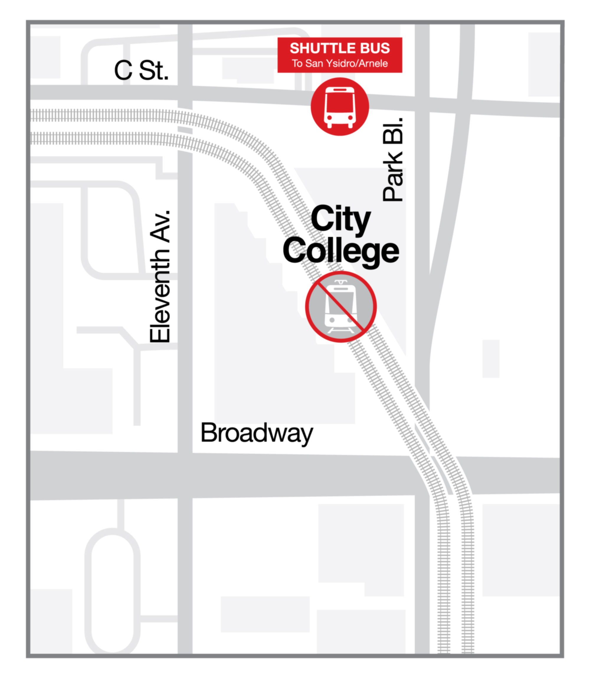 Map for the Shuttle Bus for City College Station. Shuttle Bus will pick up at C Street and Park Blvd.