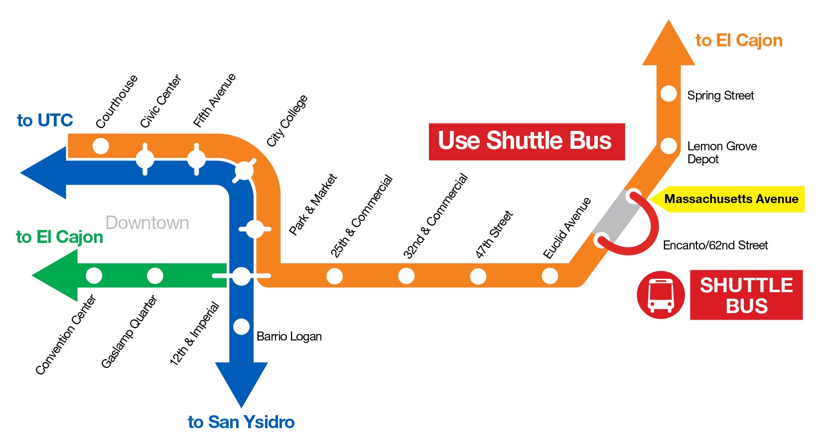 El Cajon/62nd Street and Massachusetts Avenue Closure Map