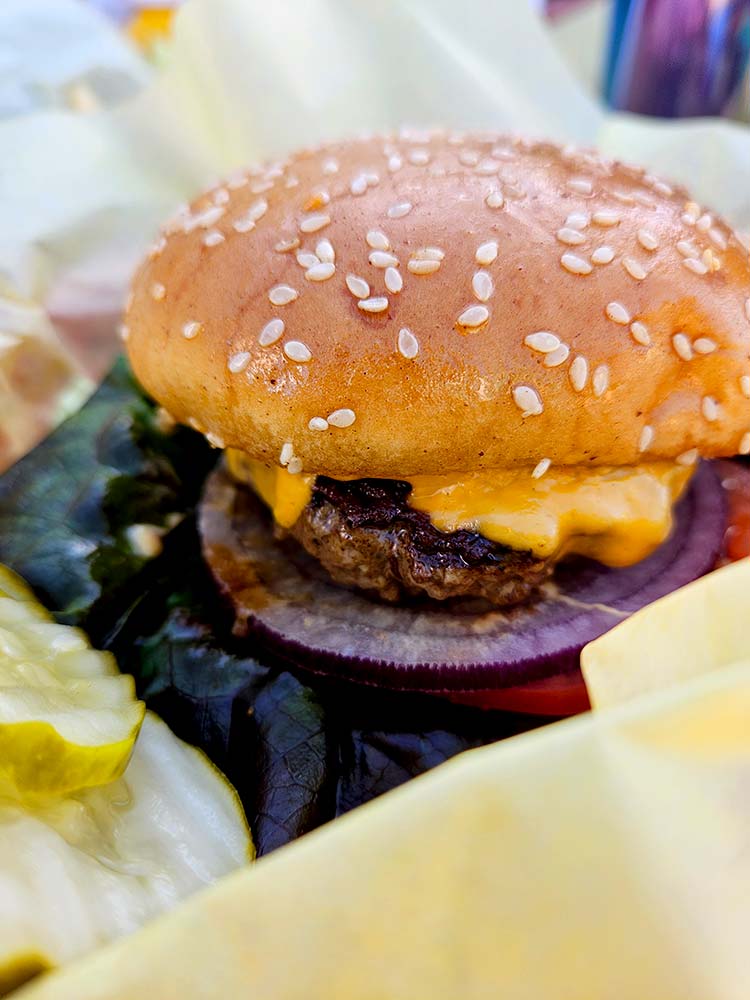 Burger at Rocky's Crown Pub