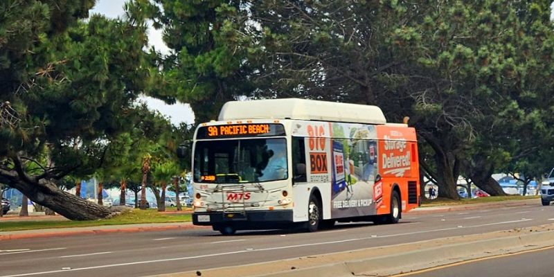 The Route 9 bus heads to the beach