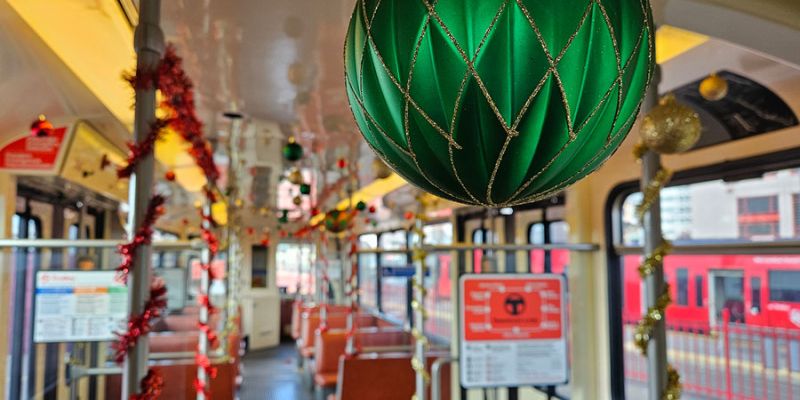 Interior of the Holly Jolly Trolley 2024