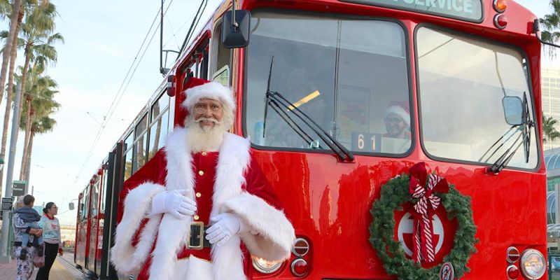 Santa with the Vintage Trolley