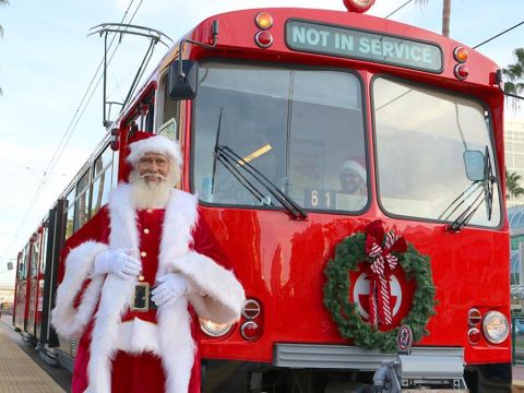 Santa with the Holly Jolly Vintage Trolley