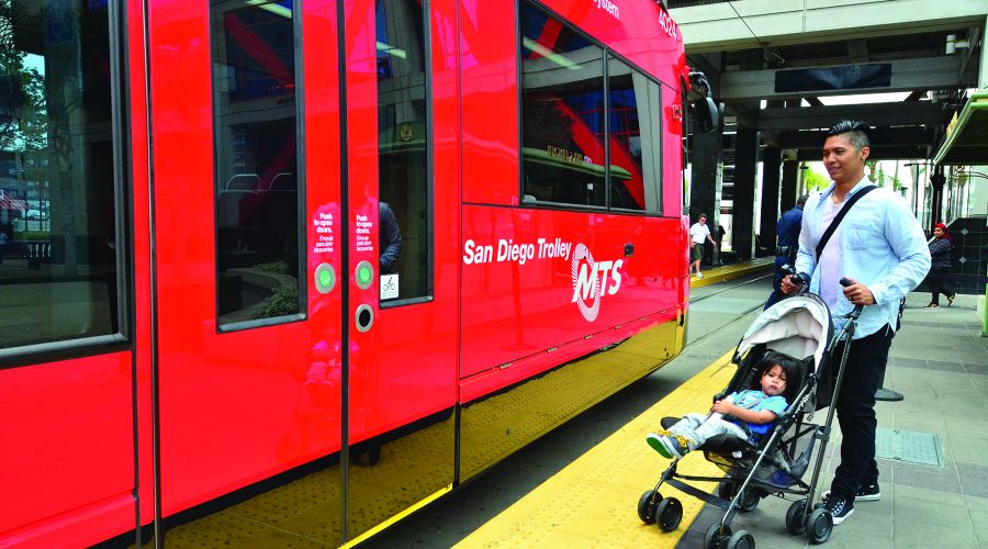 San Diego Family Boarding the MTS Trolley